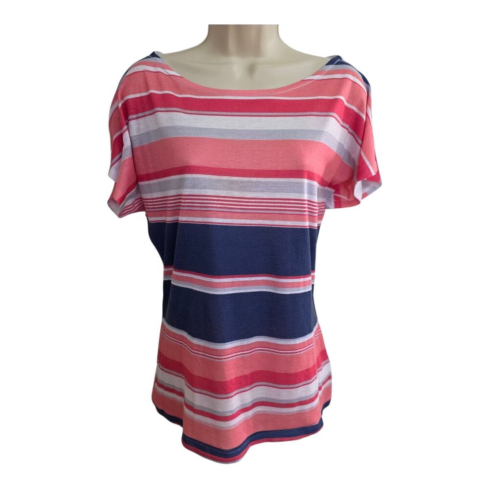 Cache Y2K Short Sleeve Striped Top 100% Cotton Made In USA Size Medium